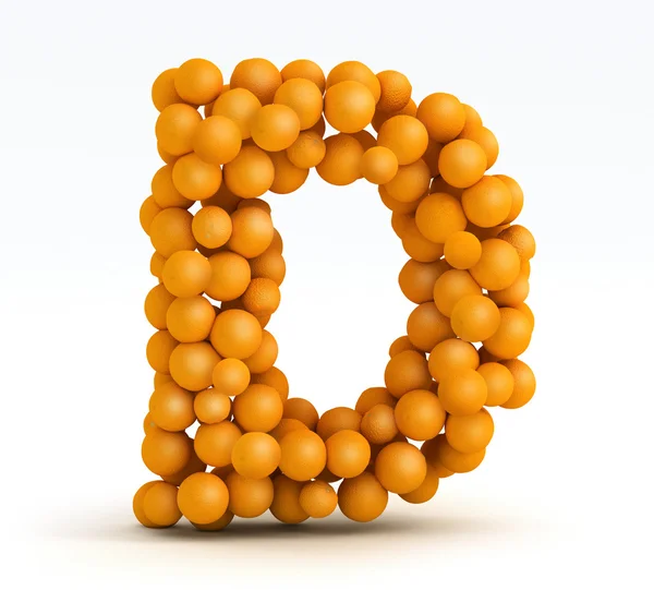 Bokstaven d, teckensnitt på orange citrus, vit bakgrund — Stockfoto