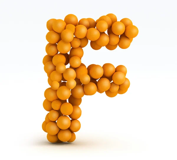 手紙 f、オレンジ色の柑橘類、白い背景のフォント — ストック写真