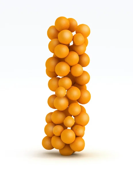 Lettera I, fonte di agrumi arancioni, sfondo bianco — Foto Stock