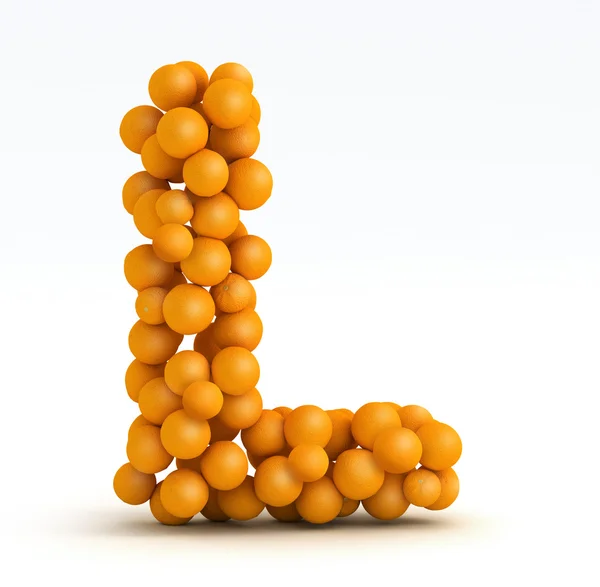 Carta L, fonte de laranja citrinos, fundo branco — Fotografia de Stock