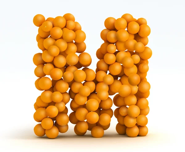 Γράμμα m, γραμματοσειρά του πορτοκαλί εσπεριδοειδών, λευκό φόντο — Φωτογραφία Αρχείου