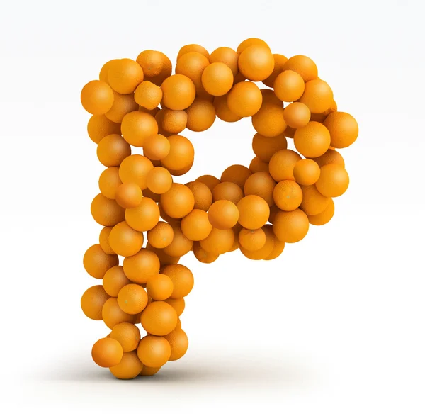 Буква P, шрифт из оранжевых цитрусовых, белый фон — стоковое фото
