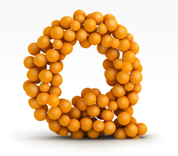 Buchstabe q, Schrift aus orangefarbenen Zitrusfrüchten, weißer Hintergrund — Stockfoto