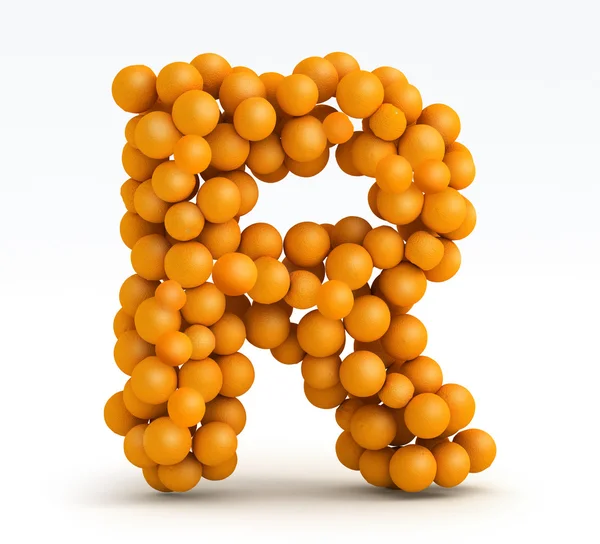 Litery r, czcionki pomarańczowe owoce cytrusowe, białe tło — Zdjęcie stockowe