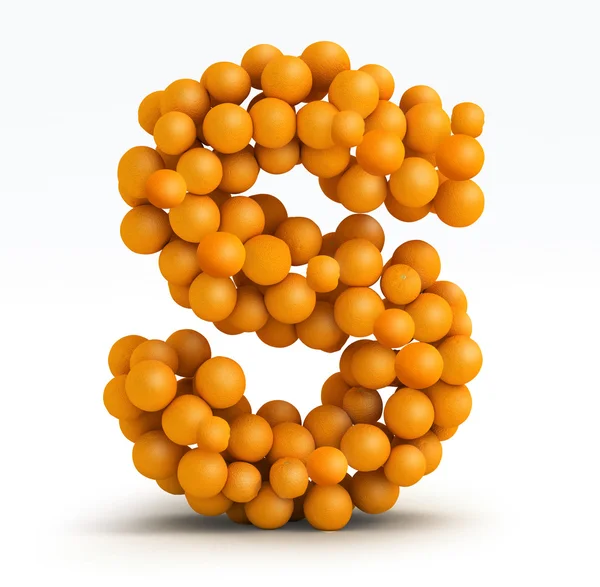 Lettera S, fonte di agrumi arancioni, sfondo bianco — Foto Stock