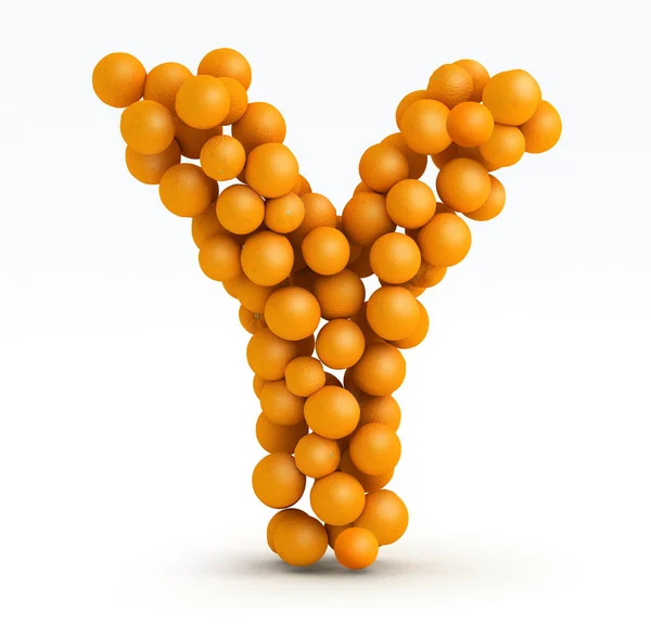 Γράμμα y, γραμματοσειρά του πορτοκαλί εσπεριδοειδών, λευκό φόντο — Φωτογραφία Αρχείου