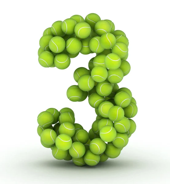Número 3, alfabeto de bolas de ténis — Fotografia de Stock