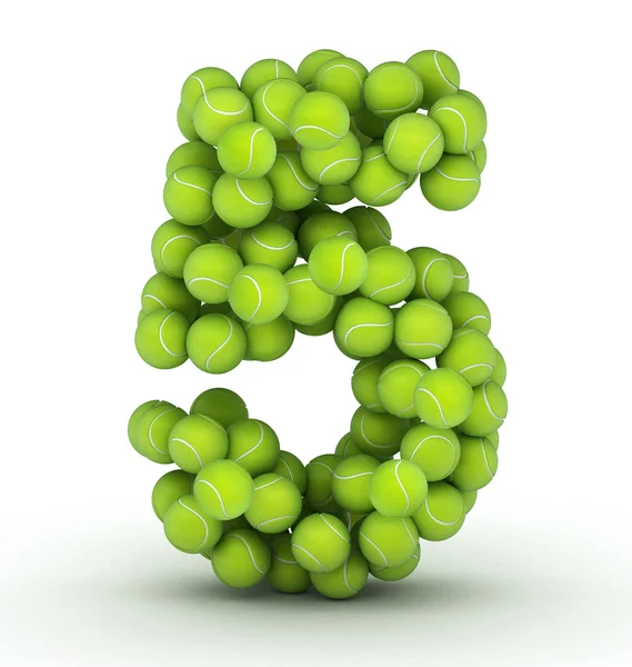 Número 5, alfabeto de pelotas de tenis — Foto de Stock