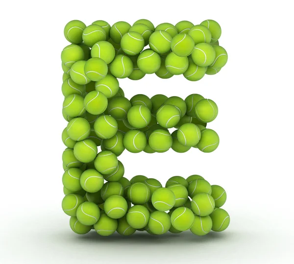 Carta E, alfabeto de bolas de tênis — Fotografia de Stock