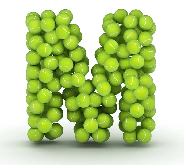Carta M, alfabeto de bolas de tênis — Fotografia de Stock