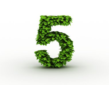 Number 5, alphabet of green leaves clipart