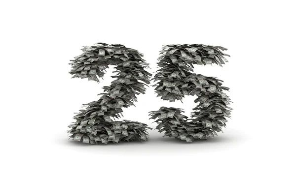 Numer 25 z banknotów dolarowych — Zdjęcie stockowe