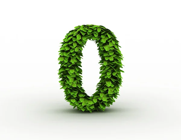 Number 0, alphabet of green leaves — Stock Photo, Image