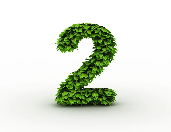 Nummer 2, alfabet van groene bladeren — Stockfoto