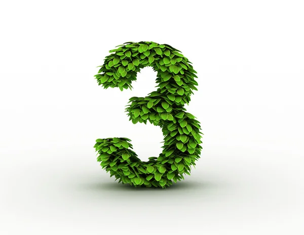 Nummer 3, alfabet av gröna blad — Stockfoto