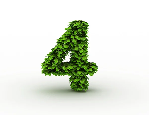 Number 4, alphabet of green leaves — Stock Photo, Image
