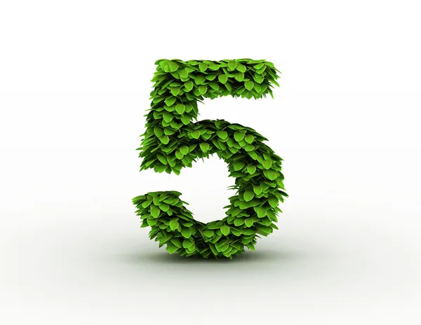 Nummer 5, alfabet van groene bladeren — Stockfoto