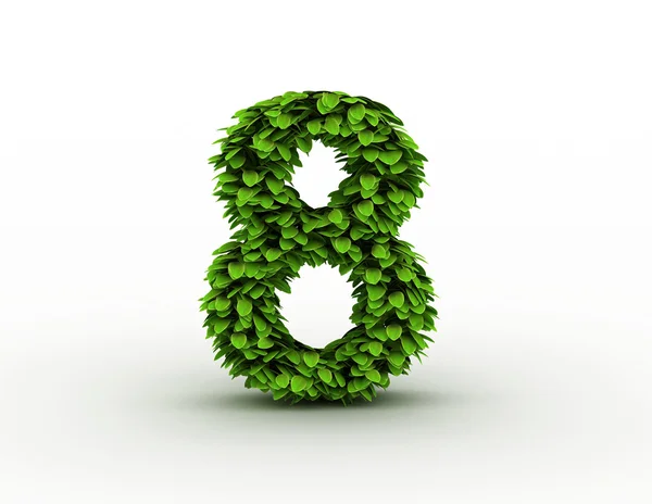 Number 8, alphabet of green leaves — Stock Photo, Image