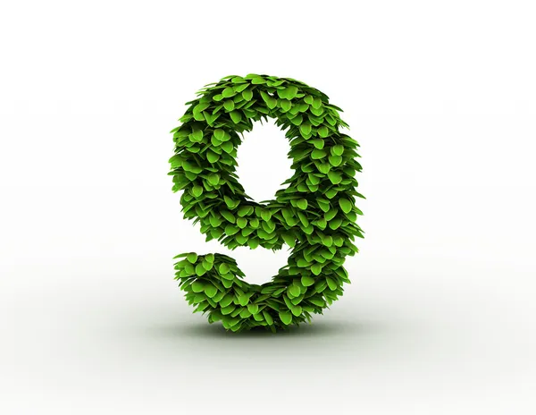 Number 9, alphabet of green leaves — Stock Photo, Image