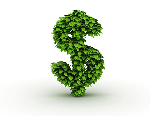 Знак доллара, алфавит зеленых листьев — стоковое фото