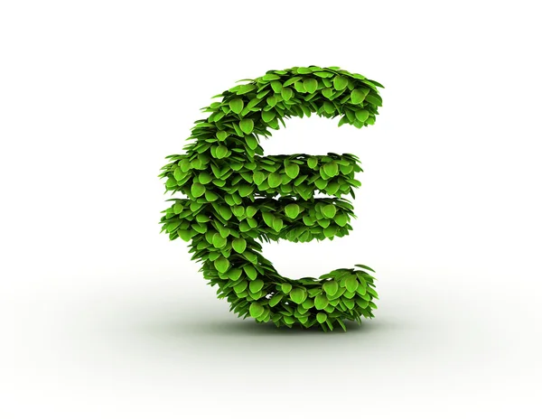 Euro simgesi, alfabe yeşil yaprak — Stok fotoğraf