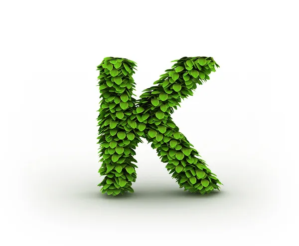 편지 K, 녹색 나뭇잎의 알파벳 — 스톡 사진