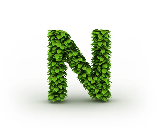 Bokstaven n, alfabet av gröna blad — Stockfoto