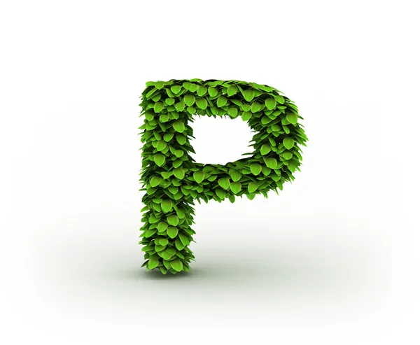 Písmeno p, abeceda zelených listů — Stock fotografie