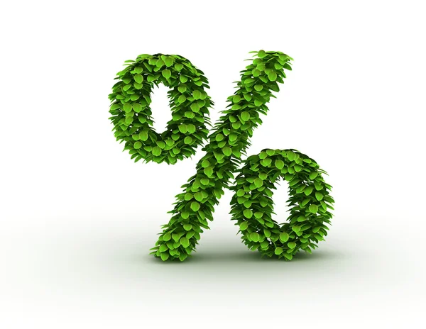 Simbolo percentuale, alfabeto di foglie verdi — Foto Stock