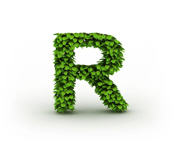 手紙 r を緑の葉のアルファベット — ストック写真