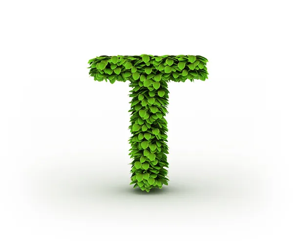 Lettera T, alfabeto di foglie verdi — Foto Stock