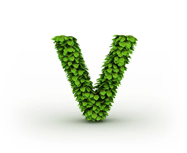 Bokstaven v, alfabet av gröna blad — Stockfoto