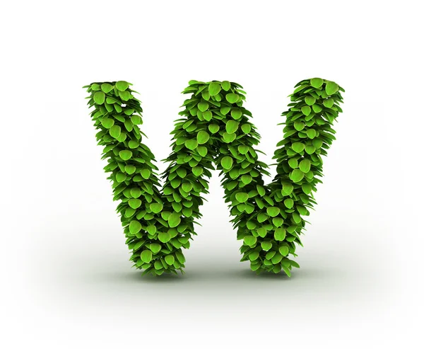 Lettre w, alphabet des feuilles vertes — Photo