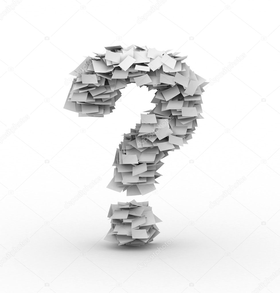Question mark symbol, stacked from paper sheets