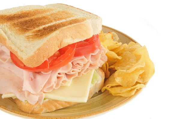 Sandviş cu şuncă şi brânză pe pâine prăjită — Fotografie, imagine de stoc