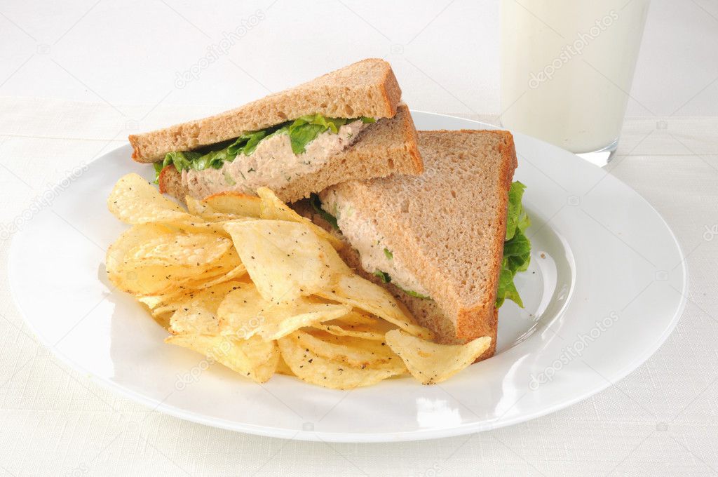 Tuna sandwich with a glass of milk