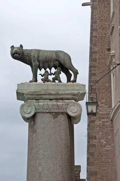 Statyn med wolf, romulus och remus i Rom — Stockfoto