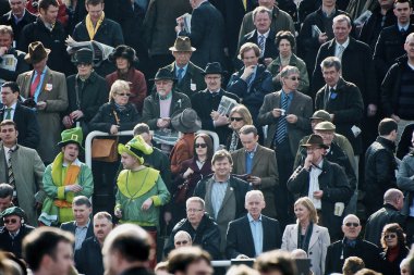 Two leprechaun standing in crowd clipart