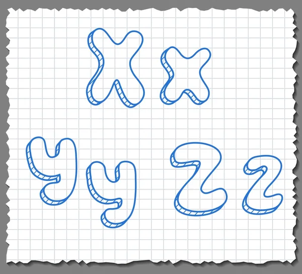 Boceto vectorial letras del alfabeto 3d - XYZ — Vector de stock
