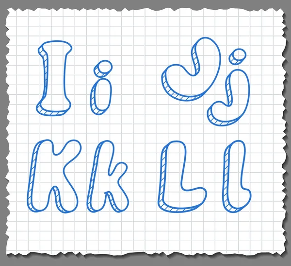Boceto vectorial letras del alfabeto 3d - IJKL — Vector de stock