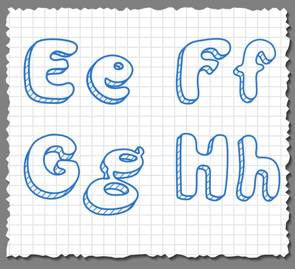 Vector sketch 3d alphabet letters - EFGH — Stock Vector