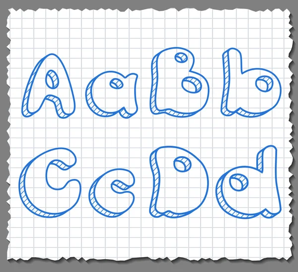 Boceto vectorial letras del alfabeto 3d - ABCD — Vector de stock