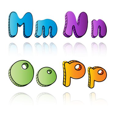 Cartoon alphabet letters on paper background - MNOP clipart