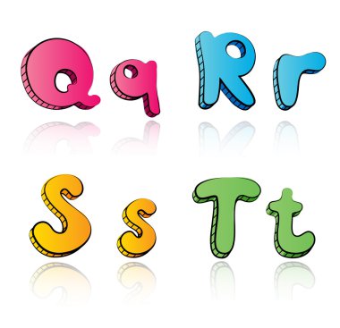 Cartoon alphabet letters on paper background - QRST clipart