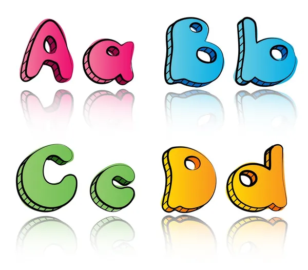 Letras del alfabeto de dibujos animados sobre fondo de papel - ABCD — Vector de stock