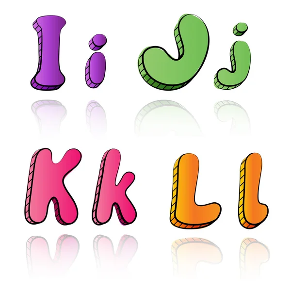 Letras do alfabeto dos desenhos animados sobre fundo de papel - IJKL — Vetor de Stock