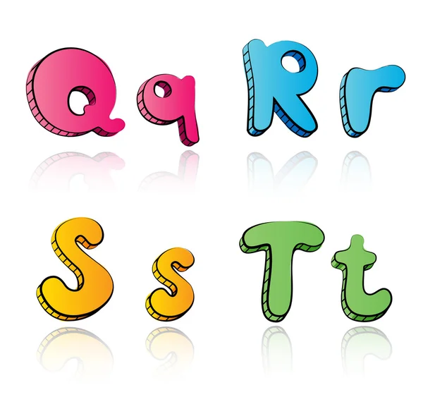 Τα γράμματα αλφαβήτου κινούμενα σχέδια σε χαρτί φόντο - qrst — Διανυσματικό Αρχείο