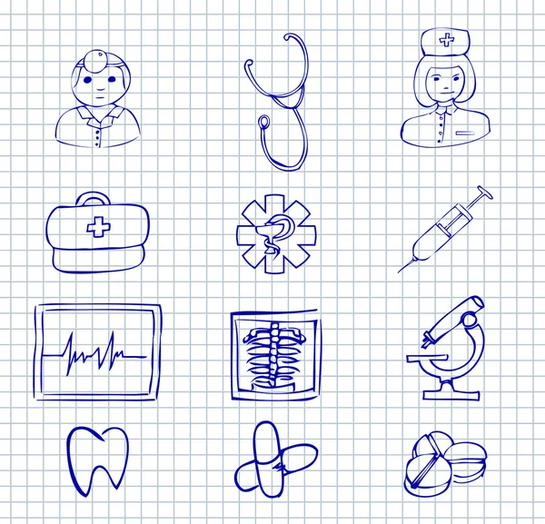 Símbolos e ícones médicos e hospitalares — Vetor de Stock