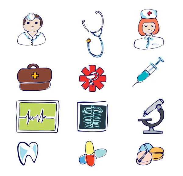 Simboli e icone mediche e ospedaliere — Vettoriale Stock