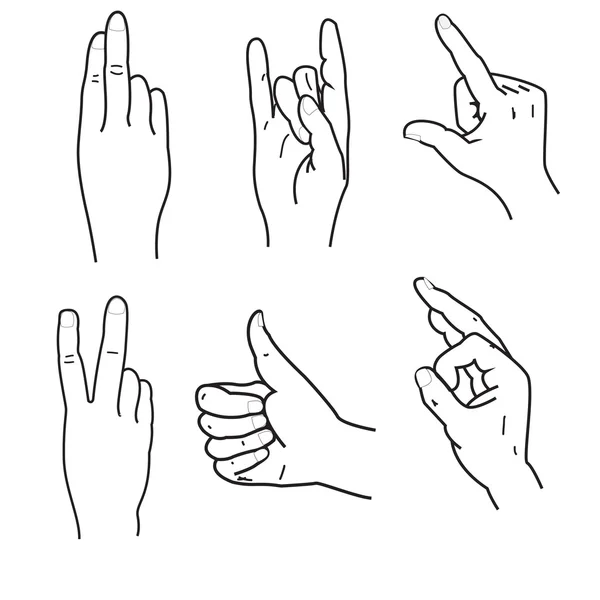 Ensemble de mains humaines, gestes, signaux et signes différents . — Image vectorielle